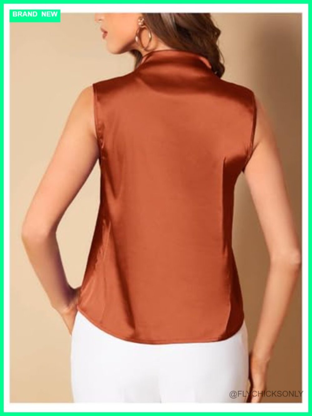 Women's Pleated V Neck Silky Satin Sleeveless Blouse Office Shirt - Picture 2 of 4